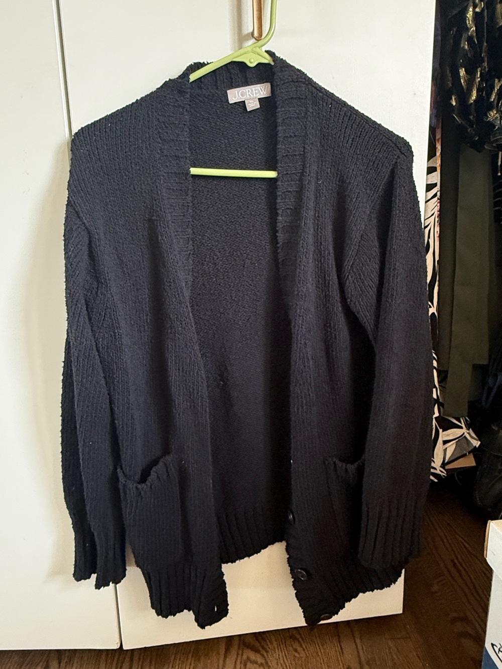 J. Crew Marina V-Neck Textured Cotton-Blend Cardigan in Black - Picture 2 of 5